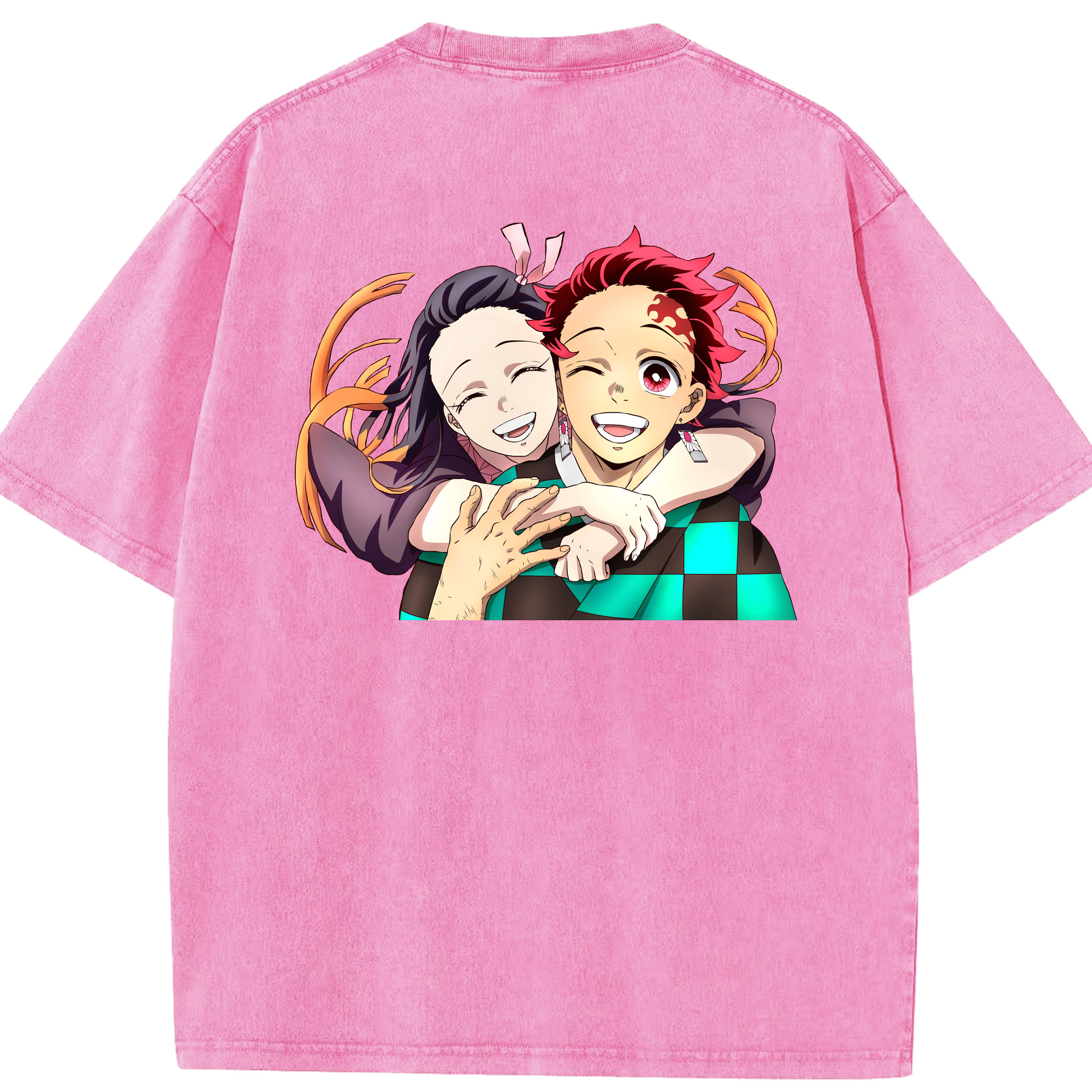 （画像用） 鬼滅の刃（きめつのやいば）竈門 禰󠄀豆子／かまど ねずこ Kamado Nezuko 綿100% ヴィンテージ風 半袖Tシャツ（背面プリント）